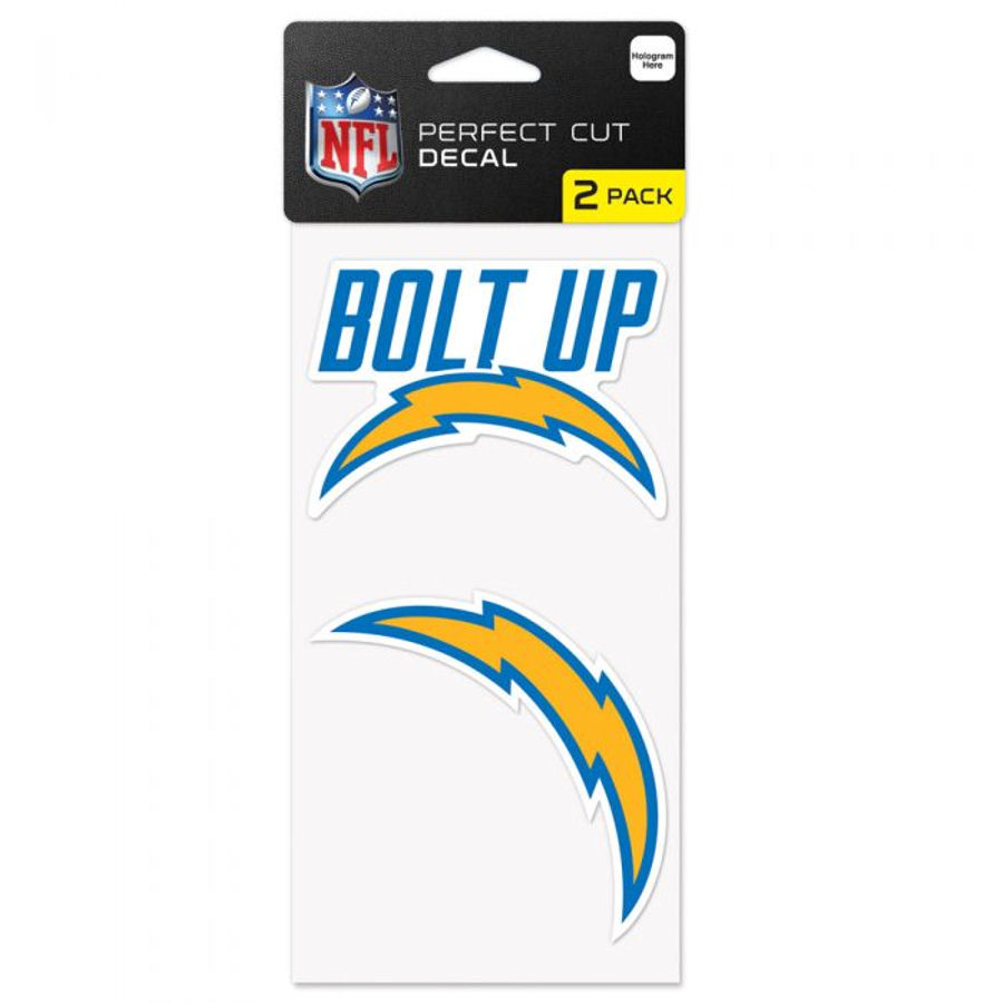 Los Angeles Chargers 2020 Logo Bolt Up Slogan Set of Two 4x4 Die Cut