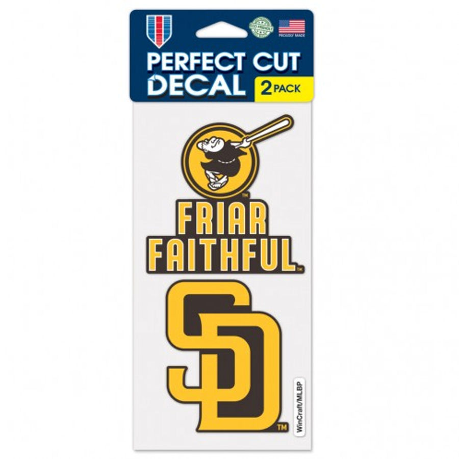 San Diego Padres 2020 Logo Friar Faithful Slogan - Set of Two 4x4 Die Cut Decals