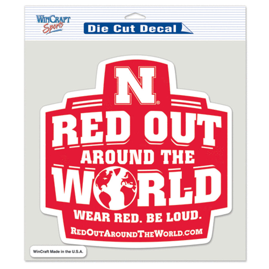 University Of Nebraska Cornhuskers Red Out Around The World - 8x8 Full Color Die Cut Decal