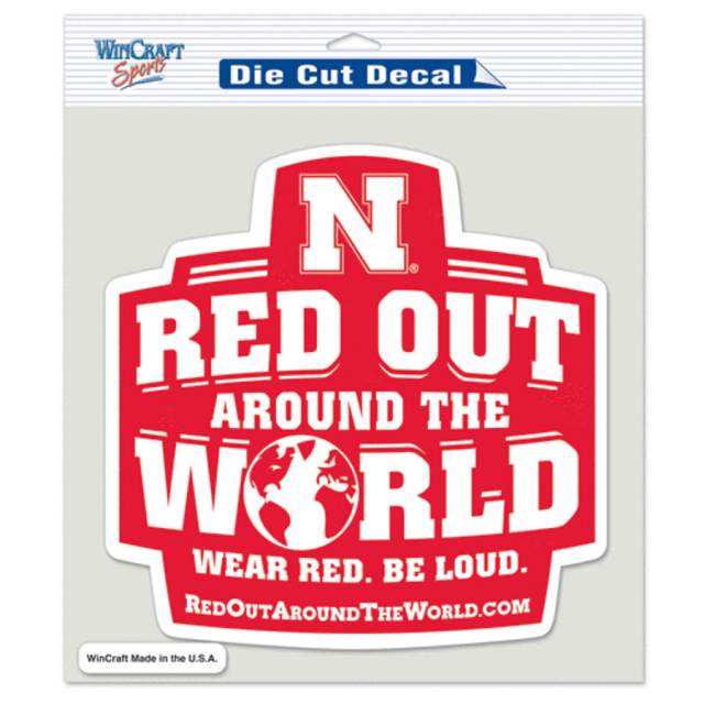 University Of Nebraska Cornhuskers Red Out Around The World - 8x8 Full Color Die Cut Decal