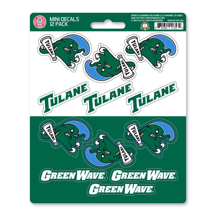 Tulane University Green Wave - Set Of 12 Sticker Sheet