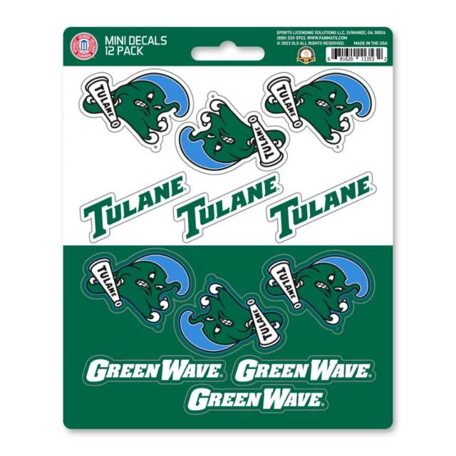 Tulane University Green Wave - Set Of 12 Sticker Sheet
