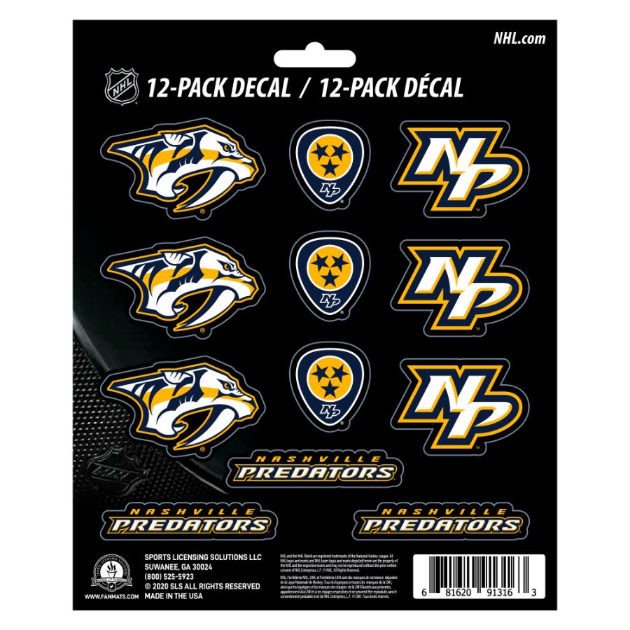 Nashville Predators - Set Of 12 Sticker Sheet at Sticker Shoppe