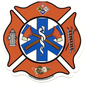 FIREFIGHTER EMT STATIC WINDOW DECAL Maltese Cross and Star of Life 18/" long