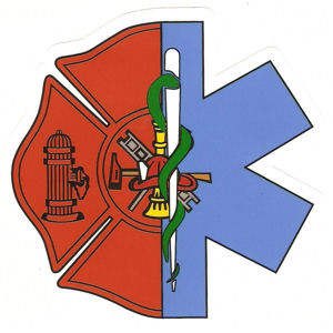 Maltese Cross and Star of Life 18" long FIREFIGHTER EMT STATIC WINDOW DECAL 