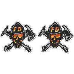 Firefighter Flaming Skull - Helmet Decal Pair