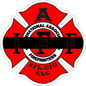American Vinyl Black & Gray Maltese Shaped IAFF AFL CIO Sticker fire Firefighter Logo 