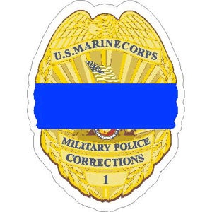 Thin Blue Line US Marine Corps Military Police Corrections Badge - Sticker