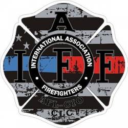 IAFF Thin Blue Red Line Maltese Distressed Flag - Vinyl Sticker