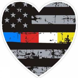 Thin Blue Red White Yellow Distressed Flag Heart Vinyl Sticker