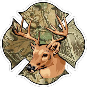 Camo Deer Head Firefighter Maltese Cross - Sticker