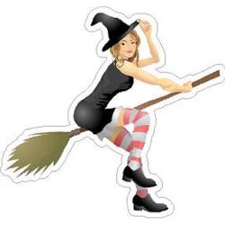 Flying Witch Red & White Stockings - Vinyl Sticker