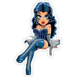Blue Pin Up Girl Seated - Vinyl Sticker