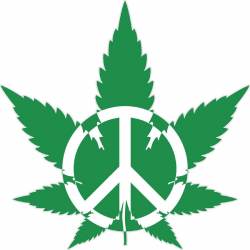 Green Pot Leaf With Peace Sign - Vinyl Sticker