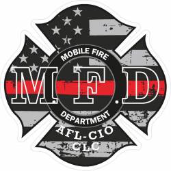 Thin Red Line Maltese Cross Mobile Fire Department IAFF - Vinyl Sticker