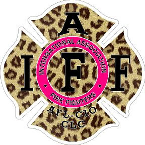 Cheetah Black Text IAFF Maltese Cross Vinyl Sticker at Sticker Shoppe