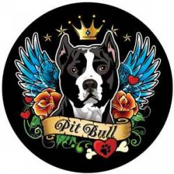 Black Pit Bull Angel - Circle Magnet