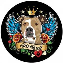 Brown Pit Bull Angel - Circle Magnet