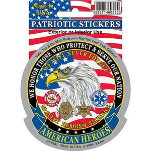 American Heroes Fire Police EMS - Round Prismatic Sticker at Sticker Shoppe