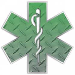 Green Gradient Star Of Life Diamond Plate - Reflective Sticker