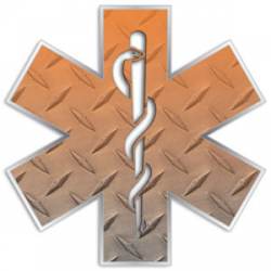 Orange Gradient Star Of Life Diamond Plate - Reflective Sticker