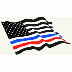 Thin Blue & Red Wavy Subdued American Flag - Sticker