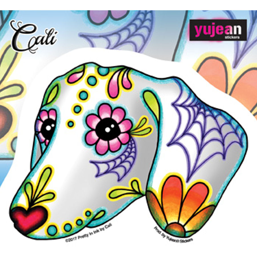 Cali's Dachshund Sugar Skull Dog Head - Vinyl Sticker