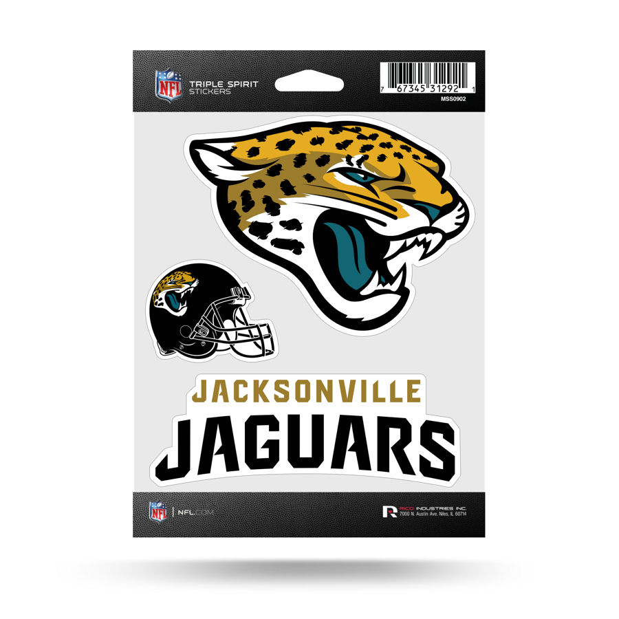 Jacksonville Jaguars Sheet Of 3 Triple Spirit Stickers at Sticker Shoppe