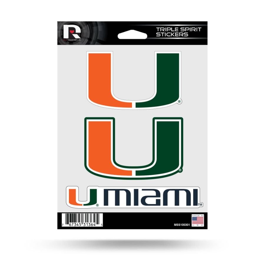 University Of Miami Hurricanes - Sheet Of 3 Triple Spirit Stickers