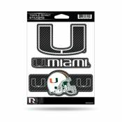 University Of Miami Hurricanes - Sheet Of 3 Carbon Fiber Triple Spirit Stickers