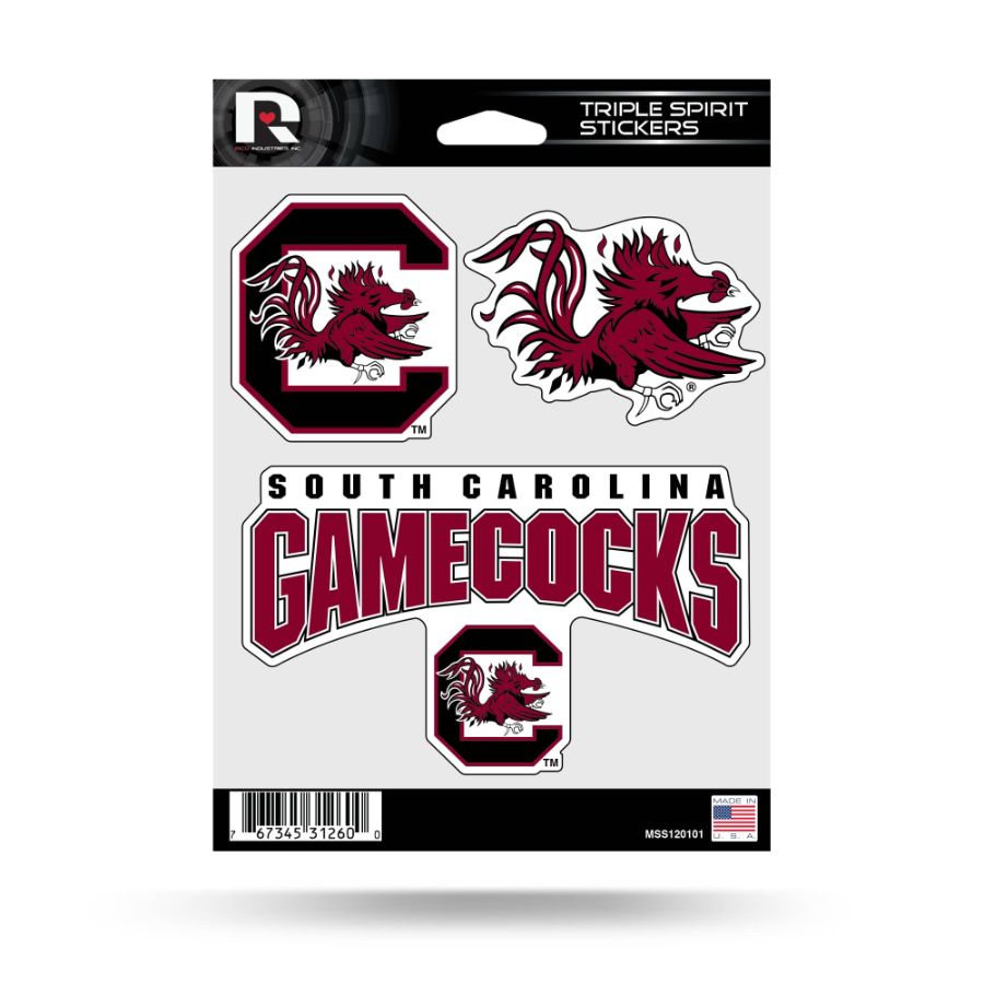 University Of South Carolina Gamecocks - Sheet Of 3 Triple Spirit Stickers