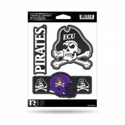 East Carolina University Pirates - Sheet Of 3 Carbon Fiber Triple Spirit Stickers