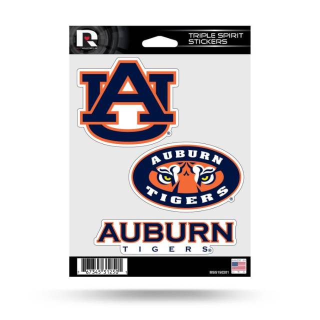 Auburn University Tigers - Sheet Of 3 Triple Spirit Stickers