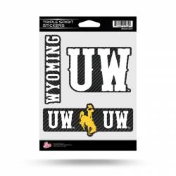 University Of Wyoming Cowboys - Sheet Of 3 Carbon Fiber Triple Spirit Stickers