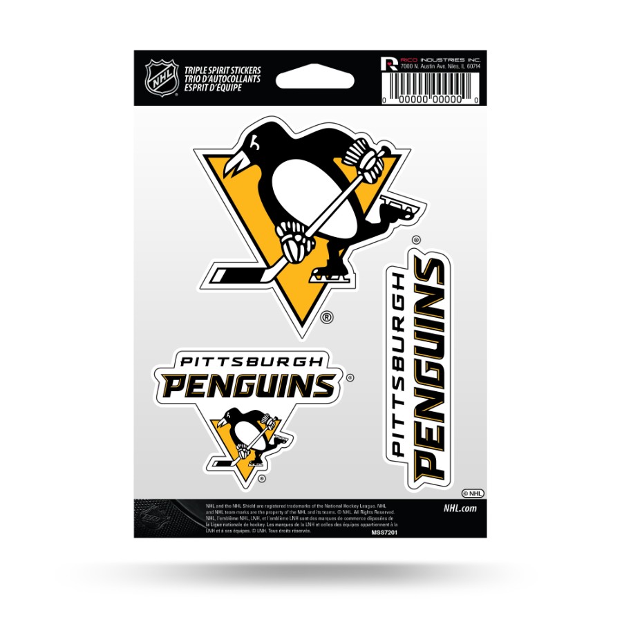Pittsburgh Penguins Sheet Of 3 Triple Spirit Stickers at Sticker Shoppe