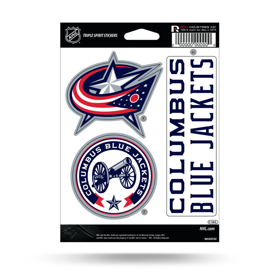 Columbus Blue Jackets - Sheet Of 3 Triple Spirit Stickers