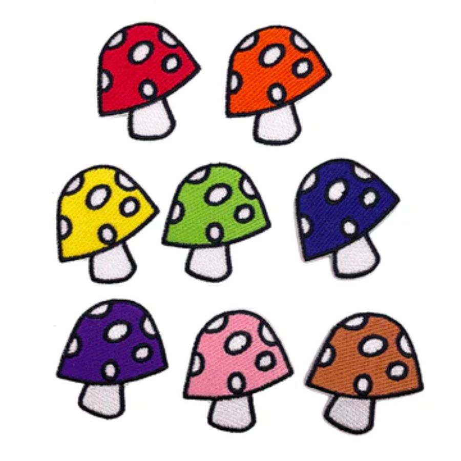 Small Mushrooms - Set of 8 Mini Embroidered Iron-On Patches at Sticker ...