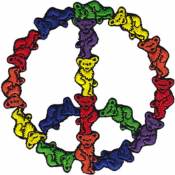 Grateful Dead Bear Peace Sign - Embroidered Iron-On Patch