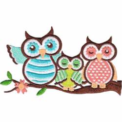 3 Owls Sitting On Branch - Embroidered Iron-On Patch