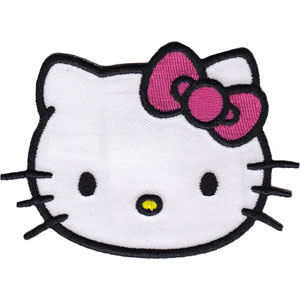 Hello Kitty Striped Hat Patch Red Bow Head Shot Embroidered Iron On