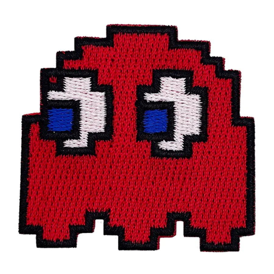 PAC-MAN柄の軽量リック。 Pac-Man Red Ghost - Embroidered Iron-On Patch at Sticker Shoppe