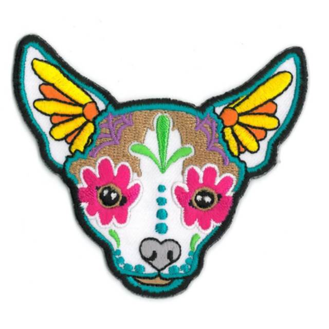 Cali's Chihuahua Sugar Skull Dog Head - Embroidered Iron-On Patch