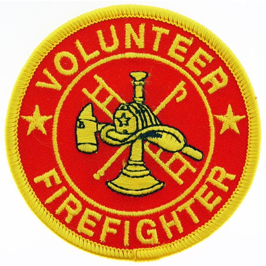 Volunteer Firefighter Round Red and Gold Embroidered IronOn Patch at