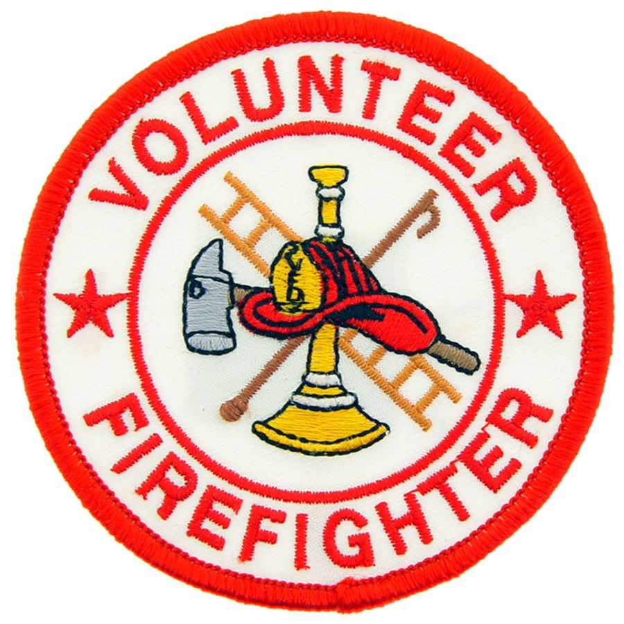 Volunteer Firefighter Round White and Red Embroidered IronOn Patch