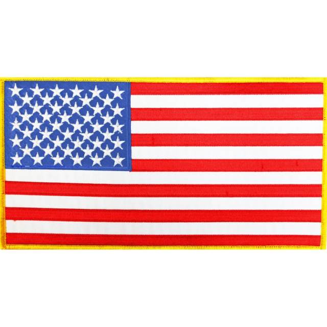 AMERICAN FLAG PATCH embroidered iron-on GOLD BORDER USA US United States  QUALITY 813606011208