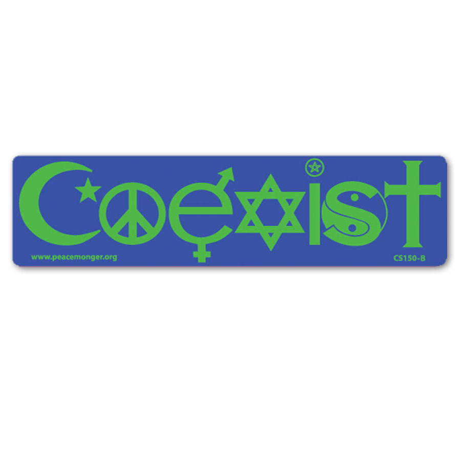 Coexist In Colors Interfaith Symbol Blue Bumper Sticker at Sticker Shoppe