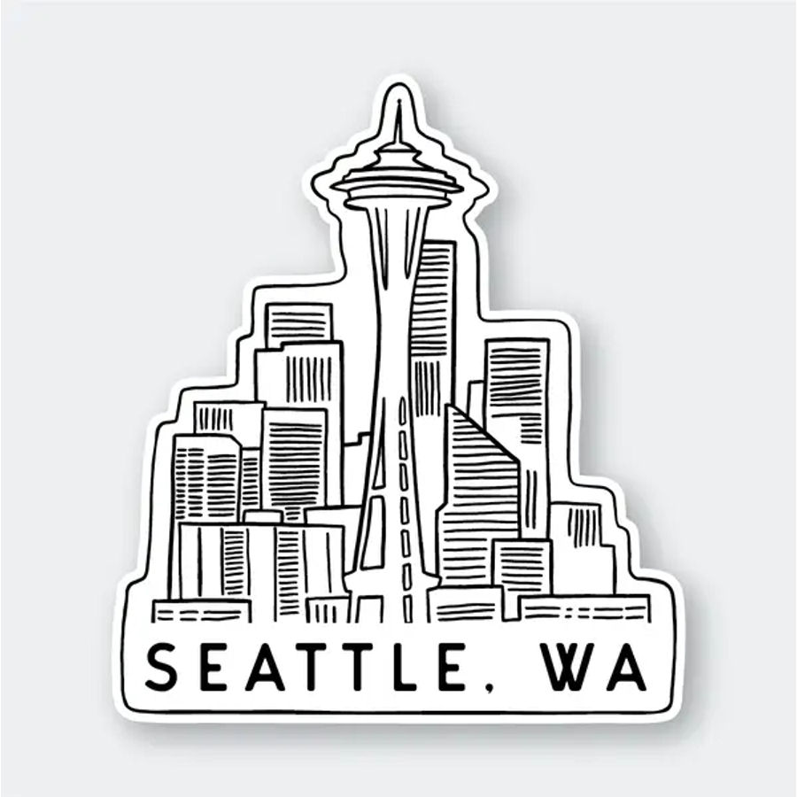 Seattle Washington Skyline View Vinyl Sticker at Sticker Shoppe
