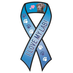 I Love My Chocolate Lab With Pawprints - Ribbon Magnet