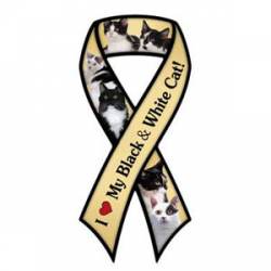 I Love My Black & White Cat - Ribbon Magnet