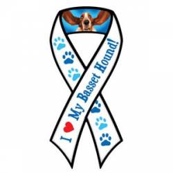 I Love My Basset Hound With Pawprints - Ribbon Magnet